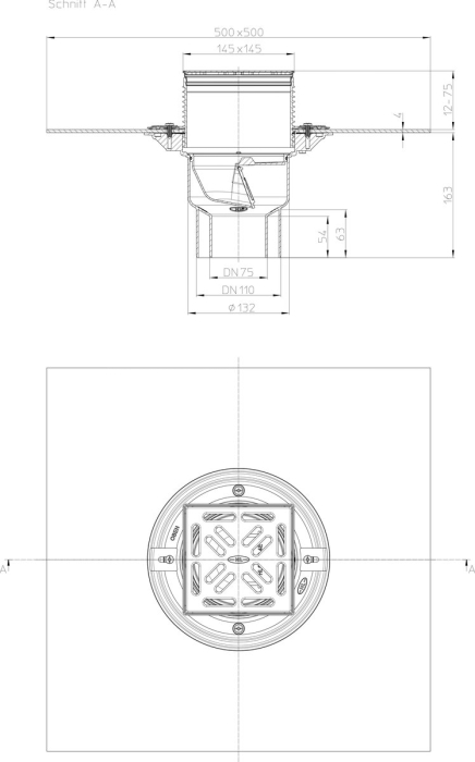 HL 3100TH Трап для балконов и террас с полимербитумным полотном, с вертикальным выпуском DN/75/110  