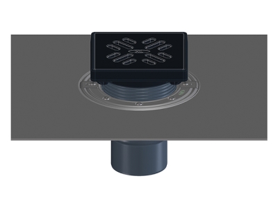 HL 3100THG Трап для балконов и террас с полимербитумным полотном, с чугунной решеткой и подрамником, с вертикальным выпуском DN75/110