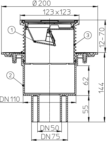   HL 310N.2 Трап для балконов и террас, с вертикальным выпуском DN 50/75/110  