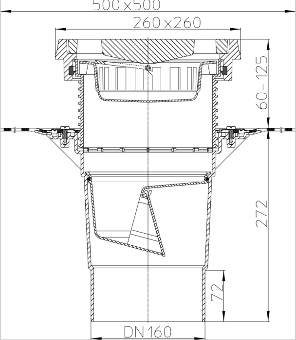 HL 616.1H/5 Дворовый трап (вертик. выпуск), DN160