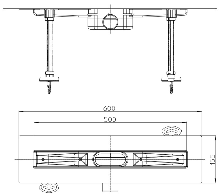 HL 50FU.0/60 Плоский душевой лоток (h гидрозатвора = 24 мм!) длиной 600 мм без решетки, ТОЛЬКО ДЛЯ МАЛОЭТАЖНОГО СТРОИТЕЛЬСТВА  