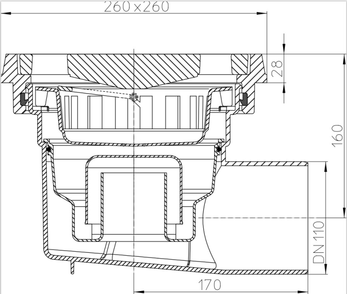 HL 605.1W Дворовый трап (горизонт.выпуск), с гидрозатвором, макс. нагрузка 12,5 т.  