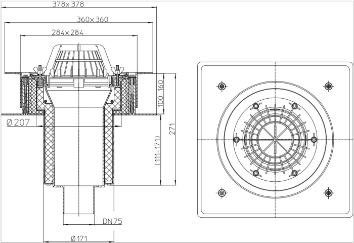 HL 63/7 Кровельная воронка для профнастила, DN 75