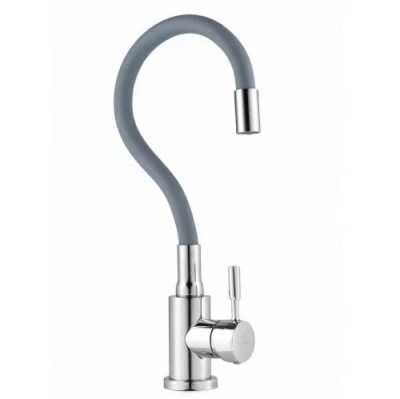 Смеситель для кухни WasserZimmer с гибким СЕРЫМ изливом SUS304 хром