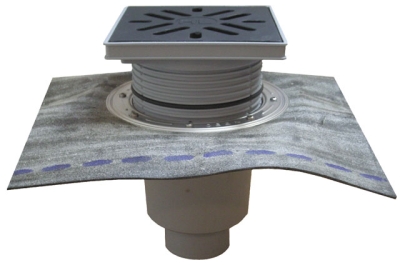 HL 616HL/1 Дворовый трап (верт.выпуск), с полиметбитумным полотном, с решеткой из полипропилена  (до 1,5 т), DN110