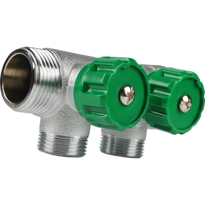 Коллектор распределительный FAR 1, проходной, хромированный, 2 отвода 3/4 плоское уплотнение  