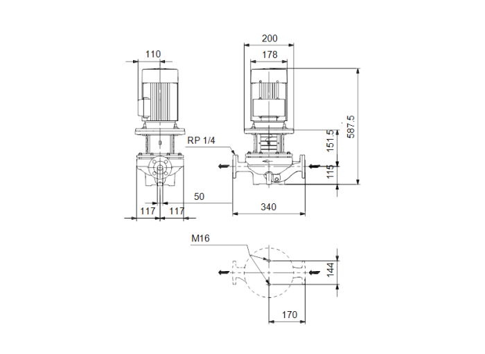 Насос для повышения давления Grundfos TP 50-240/2-A-F-A-BAQE 2,2кВт 3х400В, 2900об/мин DN50 PN16  