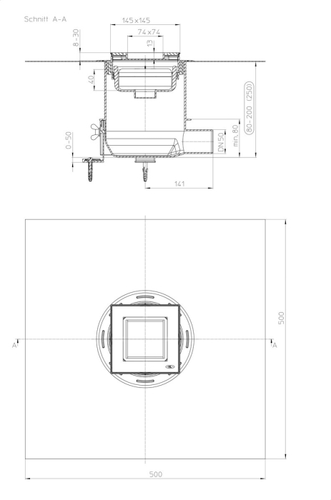 HL 540I Трап с СУХИМ сифоном, с решеткой для вклеивания плитки (КЛИК-КЛАК), с гидроизоляционным полотном 420х420 мм под жидкую гидроизоляцию, с горизонтальным выпуском DN50/50  