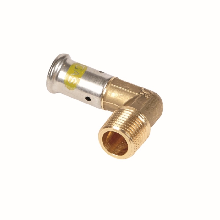 Henco Угольник 90° НР, латунь пресс (газ), 20x1/2"  