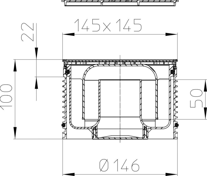 HL 3910 Надставной элемент 145х145 мм с решеткой 138х138 мм без сифона  