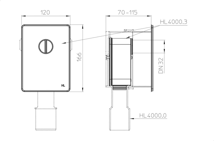 HL 4000.3 Комплект для одного умывальника: HL04000.8, HL01111D, HL04000.9E. Устанавливается в HL4000.0