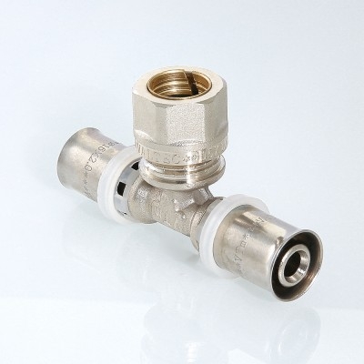 Valtec Тройник пресс 20мм с переходом на обжим 15мм  