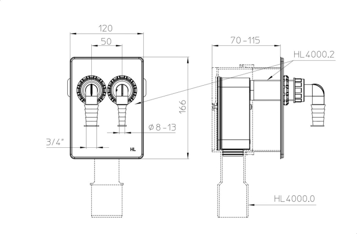 HL 4000.2 Комплект для двух стиральных машин: HL04000.2, HL04000.7E, HL04000.5E - 2 шт., HL19.2 и HL19 - 2 шт. Устанавливается в HL4000.0  