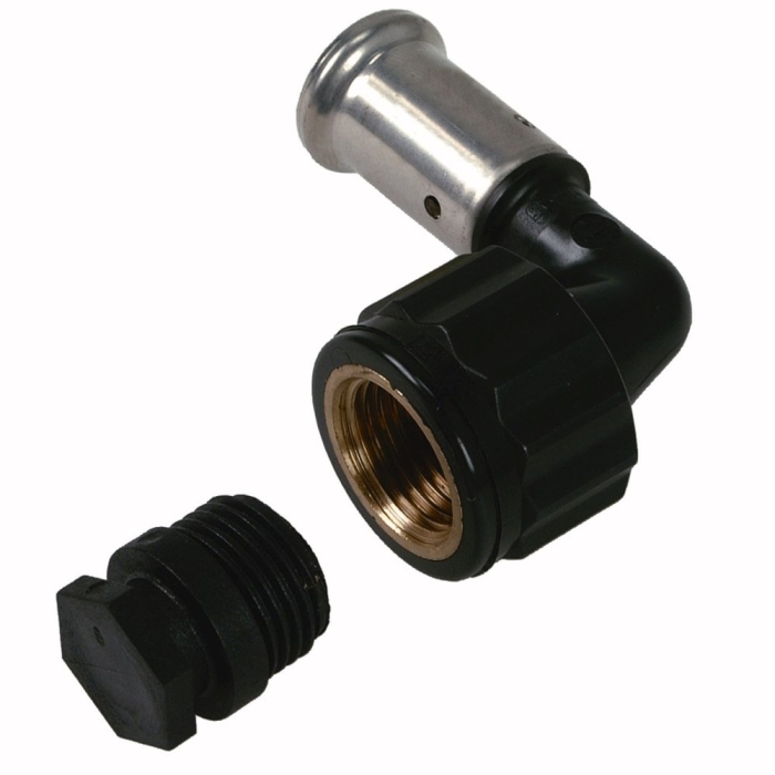 Henco Угольник 90° ВР c черной заглушкой BP04 1/2", ПВДФ пресс, 16x1/2"  