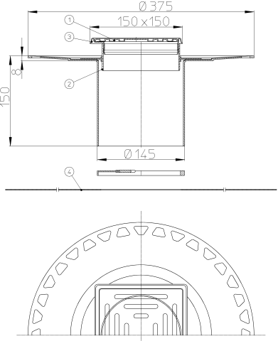 HL 370 Надставной элемент с перфорированным фланцем из ABS и решеткой из нерж.стали (для HL72, HL317)  