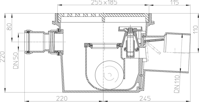 HL 77 Трап с горизонтальным выпуском DN110  