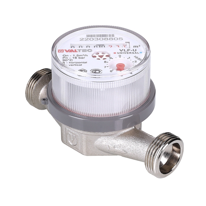 Valtec Водосчетчик унив., квартирный, БЕЗ СГОНОВ, до +90^С, 1,5м3, 1/2", 80 мм (NEW)  