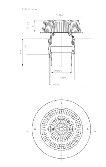 HL 62.1FSafe/2 Кровельная воронка для аварийного водостока, для FPO мембран, с электрообогревом U=230B, мощность 10-30Вт, DN125