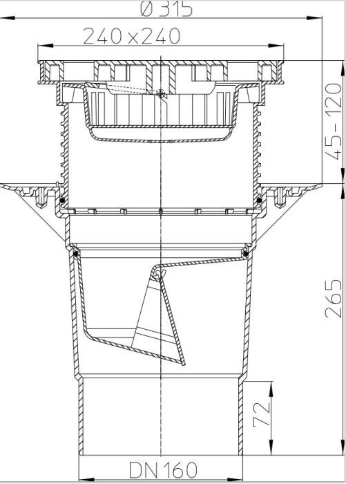 HL 616S/5 Дворовый трап (вертик. выпуск) DN 160