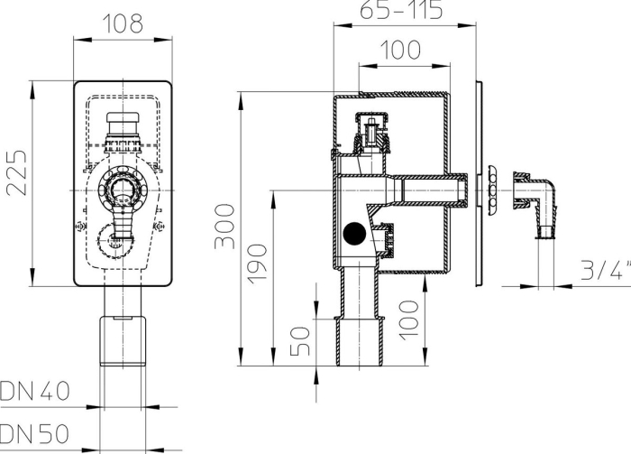 HL  Встроенный сифон для стиральной или посудомоечной машины 108х225 мм