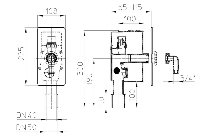 HL  Встроенный сифон для стиральной или посудомоечной машины 108х225 мм