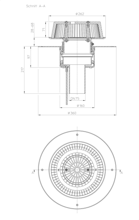 HL 62.1FSafe/7 Кровельная воронка для аварийного водостока, для FPO мембран, с электрообогревом U=230B, мощность 10-30Вт, DN75