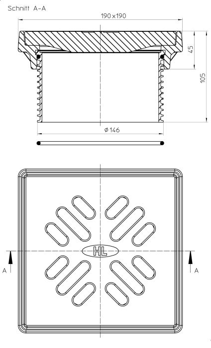HL 3910G Надставной элемент с чугунными подрамником (190х190 мм) и решеткой (175х175 мм)  