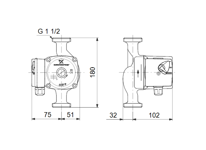   Циркуляционный насос Grundfos UPS 25-50 K 180  