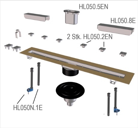 HL 50FV.0/80 Плоский душевой лоток длиной 800 мм без решетки, выпуск вертикальый DN50, МОНТАЖНАЯ ВЫСОТА 31 мм!  
