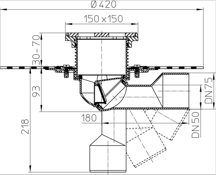 HL 81.1GH Трап с плавной настройкой выпуска, с реш. из чугуна  