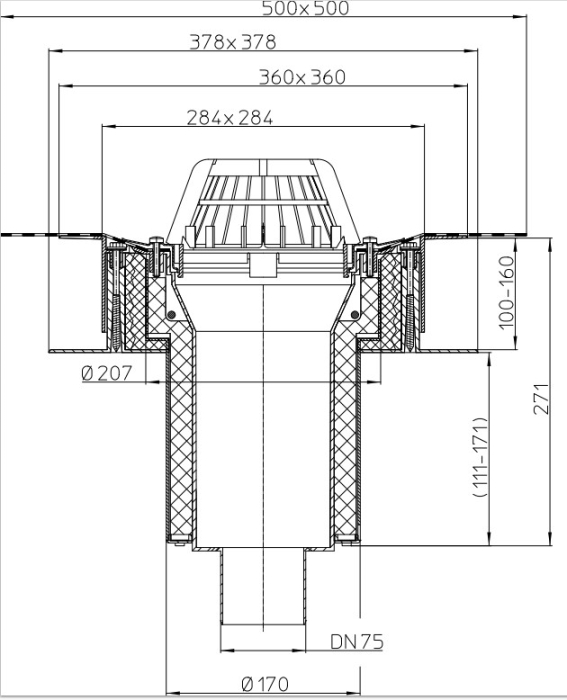 HL Кровельная воронка с вертикальным выпуском  