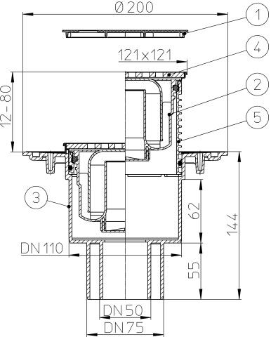 HL 310N-3125 Трап с решеткой HL3125 (КЛИК-КЛАК) с вертикальным выпуском DN50/75/110