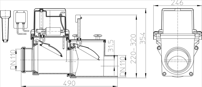 HL 710.2EPC Канализационный затвор с эл. приводом, с подключением к компьютеру DN110