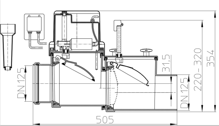 HL 712.2EPC Канализационный затвор с эл. приводом, с подключением к компьютеру DN125