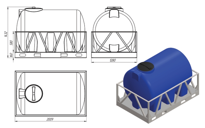 Ёмкость спецназначения Экопром H 2000л в обрешетке  