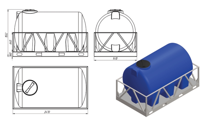 Ёмкость спецназначения Экопром H 3000л в обрешетке  