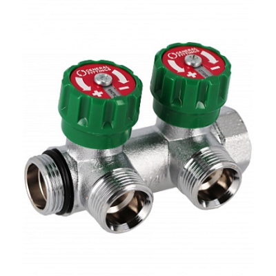 Коллектор латунный никелированный Hoobs 3/4x3/4 (евроконус) - 2 вых