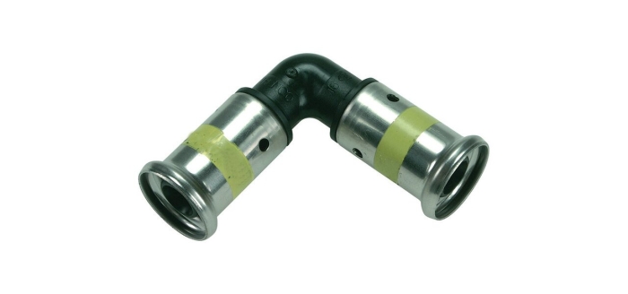 Henco Угольник 90°, ПВДФ пресс (газ), 16x16  