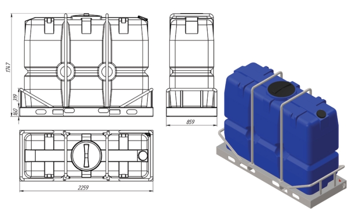 Ёмкость спецназначения Экопром SK 2000л в обрешетке  