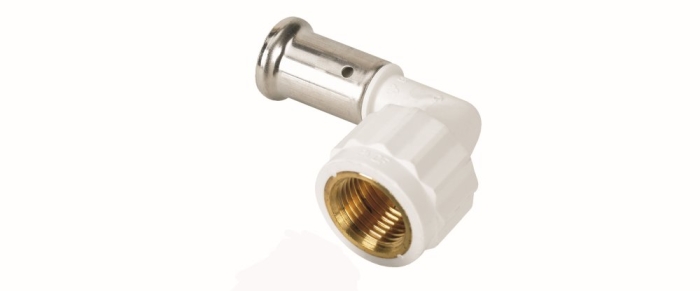 Henco Угольник 90° ВР c черной заглушкой BP04 1/2", ПВДФ пресс (белый), 20x1/2"  