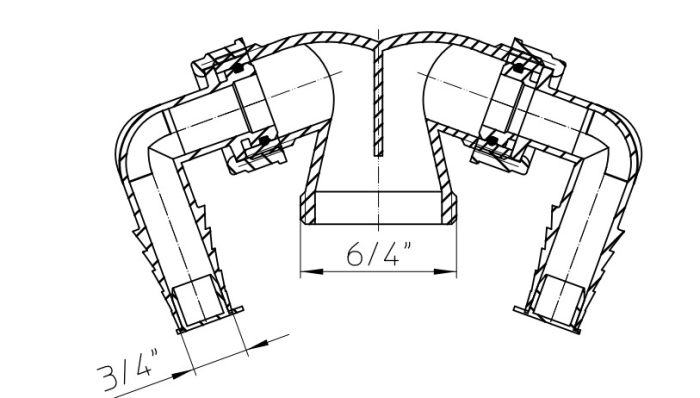 HL 6 Сдвоенный соединительный элемент 6/4 с патрубками под шланг 3/4  