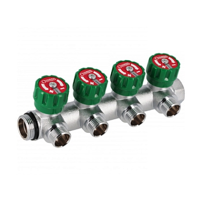 Коллектор латунный никелированный Hoobs 3/4x3/4 (евроконус) - 4 вых