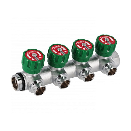 Коллектор латунный никелированный Hoobs 3/4"x3/4" (евроконус) - 4 вых  