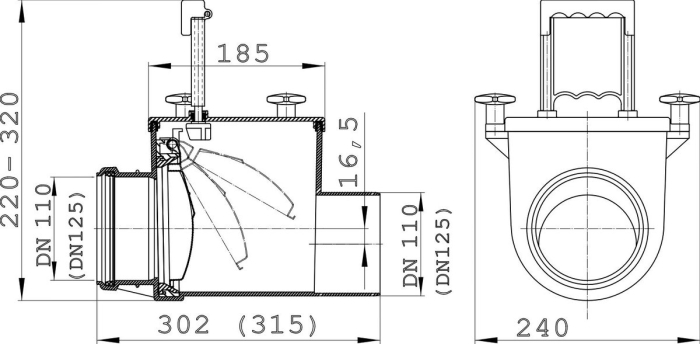HL 710  Канализационный затвор DN110  