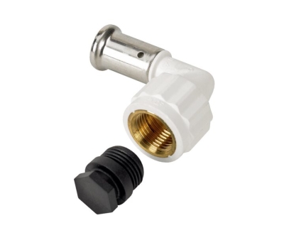 Henco Угольник 90° ВР c черной заглушкой BP04 1/2, ПВДФ пресс (белый), 20x1/2