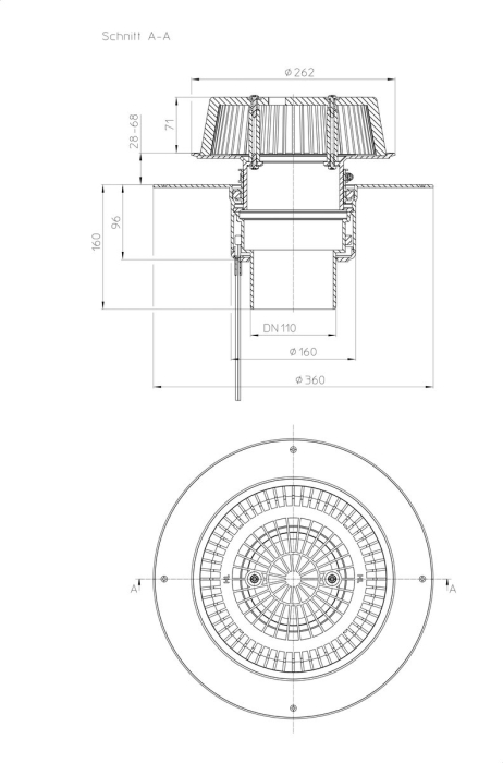 HL 62.1PSafe/1 Кровельная воронка для аварийного водостока, для ПВХ мембран, с электрообогревом U=230B, мощность 10-30Вт, DN110