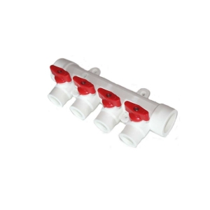 Коллектор Kalde 4 вых. / цвет ручек красный с воздухоотводчиком  