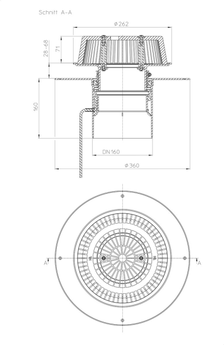 HL 62.1PSafe/5 Кровельная воронка для аварийного водостока, для ПВХ мембран, с электрообогревом U=230B, мощность 10-30Вт, DN160  
