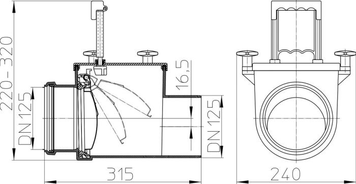 HL 712  Канализационный затвор DN125  