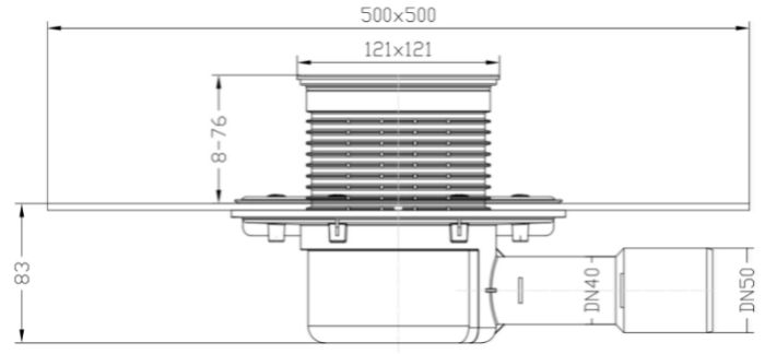 HL 510NH-3000 Трап с решеткой КЛИК-КЛАК, с полимербитумным полотном ?420 мм, с горизонтальным выпуском DN40/50